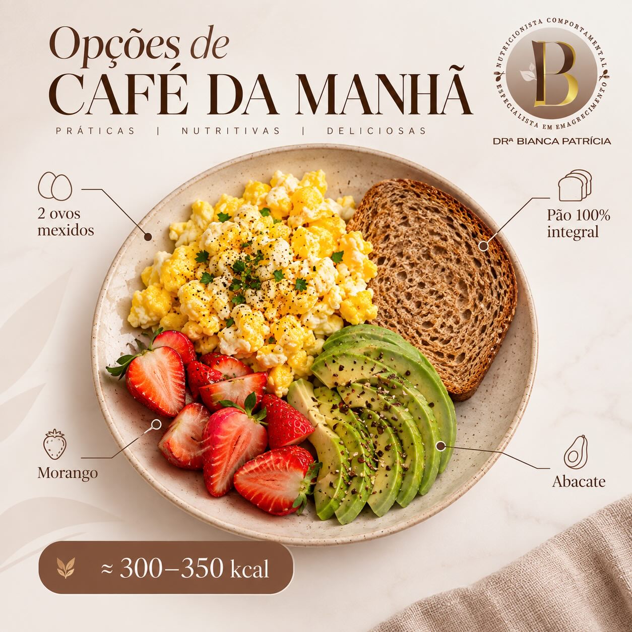 Publicação de BiancaNutri com ideias para o café da manhã